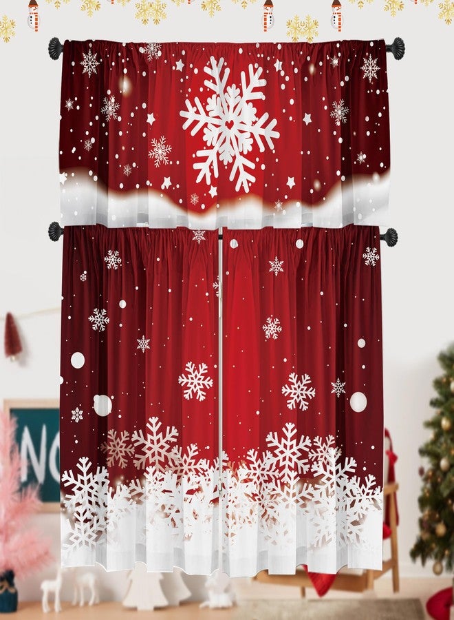SUNWISHA Christmas Curtain Valances Set 52x18 & 36x26 inch Dreamy Red Snowflake Valance Holiday Inspired Decor for Winter Homes/Kitchen/Bedroom - Image 1